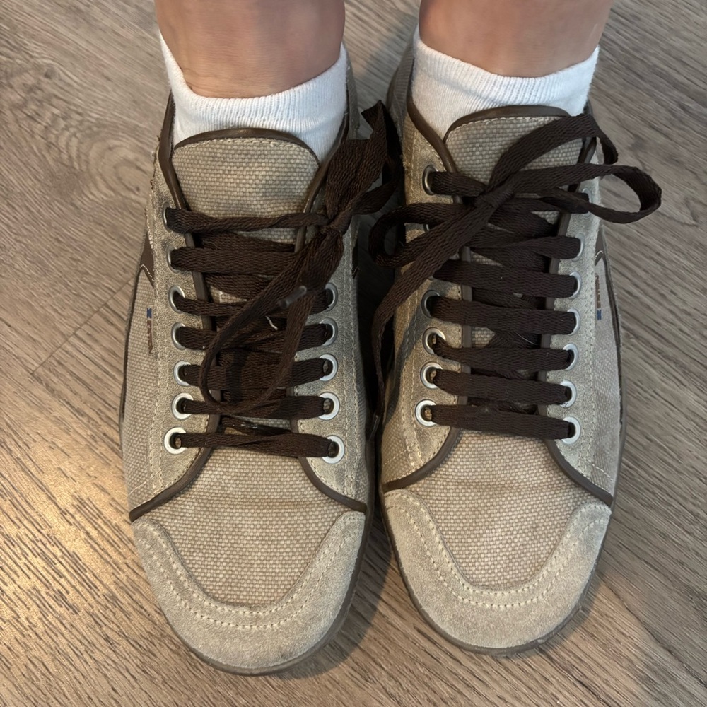 Exton women’s Italian Leather and Canvas Lace up Sneakers Tennis shoes.